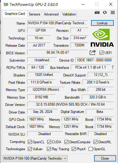 GPUz正常p104